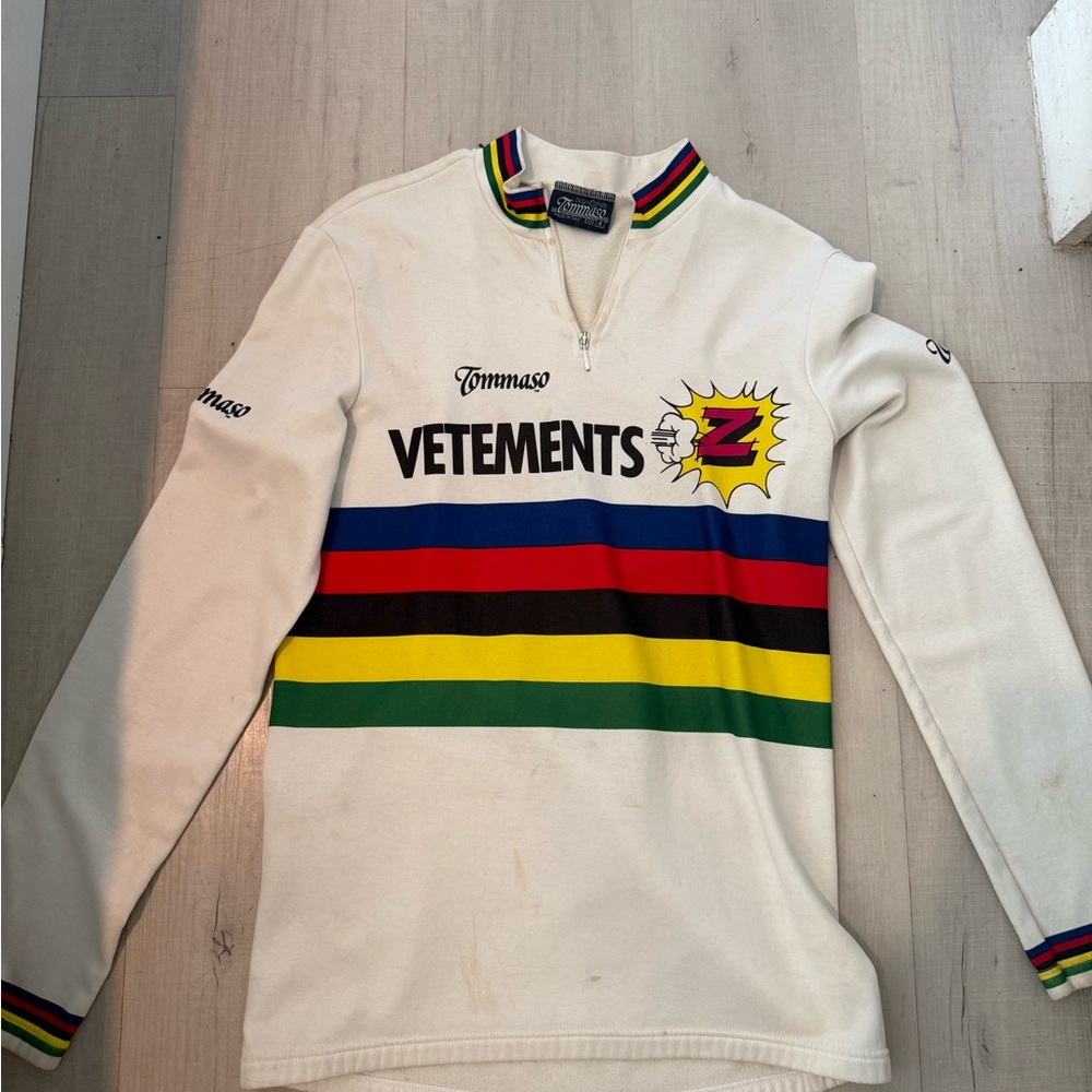 Vetements White Sweatshirt with Colorful Stripes